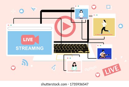 Video live stream. blogger live streaming video on social media. vector Illustration.