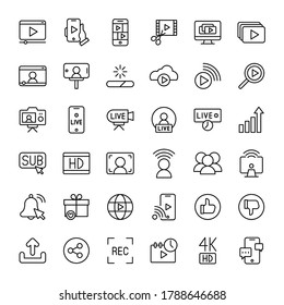 vector de iconos de contorno de vídeo y transmisión en directo 36