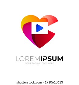 Video-Logo und Liebesdesign-Kombination, Play-Icons
