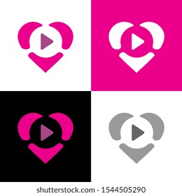 Video love logo icon, heart and play symbol - Vector