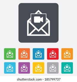 Video mail icon. Video camera symbol. Message sign. Rounded squares 11 buttons. Vector