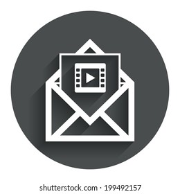 Video mail icon. Video frame symbol. Message sign. Circle flat button with shadow. Modern UI website navigation. Vector