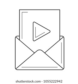 Ícone de linha de vetor de email de vídeo isolado no fundo branco. Ícone de linha de email de vídeo para infográfico, site ou aplicativo.