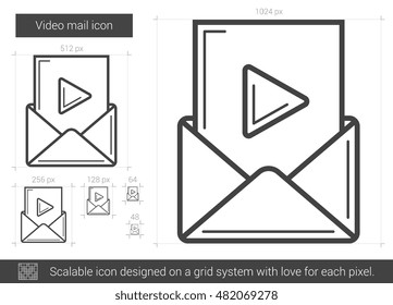 Video mail vector line icon isolated on white background. Video mail line icon for infographic, website or app. Scalable icon designed on a grid system.