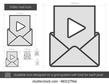 Video mail vector line icon isolated on white background. Video mail line icon for infographic, website or app. Scalable icon designed on a grid system.