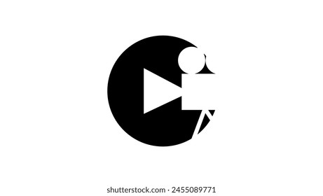 video maker emblem, Black isolated silhouette