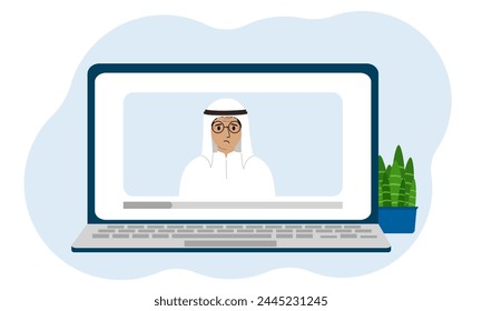 Video of a male blogger. Webinar, interview, coach, vlog, blog. Vector flat illustration