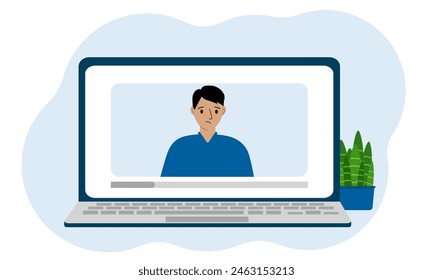 Video of a male blogger. Webinar, interview, coach, vlog, blog. Vector flat illustration