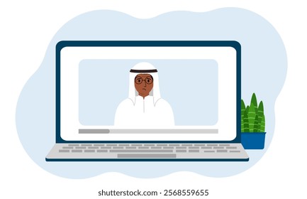 Video of a male blogger. Webinar, interview, coach, vlog, blog. Vector flat illustration