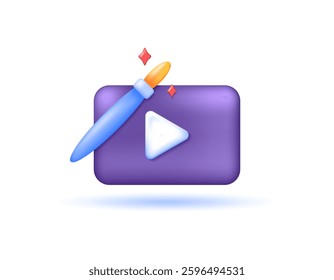 video manipulation and editing concept. application or service of filters, effects, adjustments, video. illustration of a video symbol with a brush. symbol or icon. minimalist 3d style design. element