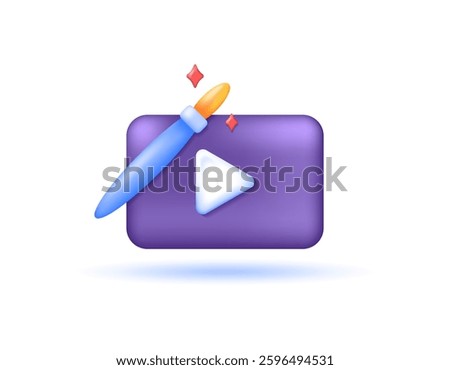 video manipulation and editing concept. application or service of filters, effects, adjustments, video. illustration of a video symbol with a brush. symbol or icon. minimalist 3d style design. element