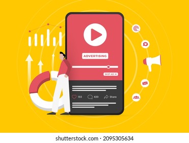 Video Marketing Advertising business concept. Online native targeting programmatic advertising social media video marketing strategy. Inbound digital business promotion advertising video content