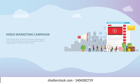 video marketing campaign concept with social media team business marketing for website template banner or landing homepage - vector