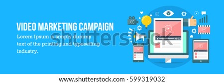 Video marketing campaign vector banner. Digital media Concept flat vector illustration
