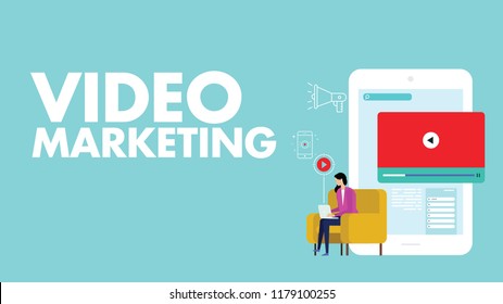 Video Marketing - Can Use For Marketing Campaign, Business Presentation, U-tube, Website, Blog, Mobile, Commercial, Editorial, And Others. Vector.