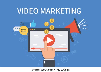 Video marketing concept banner. Vector flat illustration for web banner, infographics, hero images.