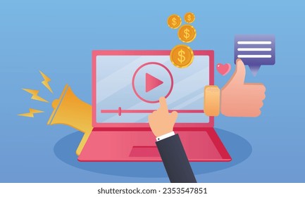 video marketing concept.on blue background.Vector Design Illustration.
