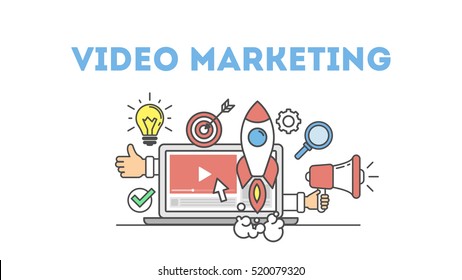 Video marketing concept. Digital design. Social network and media communication.