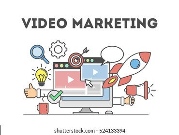 Video marketing concept. Digital design. Social network and media communication.