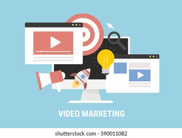 Video marketing concept. Digital design. Social network and media communication.
