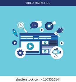 Video marketing concept flat design with blue color