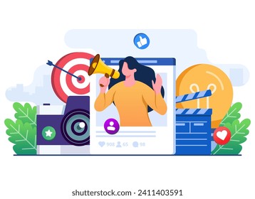 Video marketing concept flat illustration, Blogging, Blogger, social media marketing, e-commerce, Digital Marketing, Advertising, Social media campaign, Promotion, Content strategy