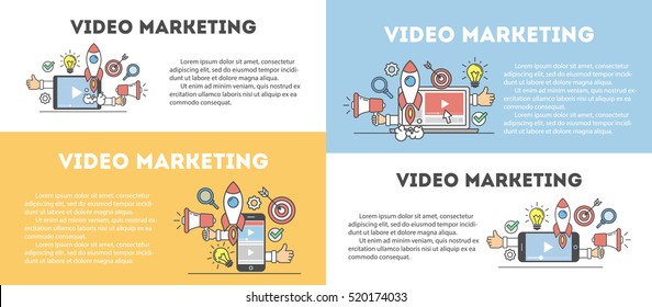 Video marketing concept set. Digital design. Social network and media communication.