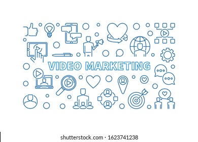 Video Marketing content vector minimal concept thin line horizontal illustration