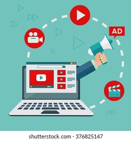 Video Marketing And Digital Advertising Vector Concept