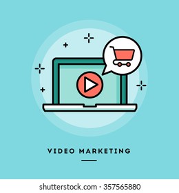 Video marketing, flat design thin line banner, usage for e-mail newsletter, web banners, headers, blog posts, print and more