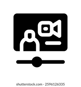 video marketing glyph icon. Strong and solid vector icon for websites, mobile interfaces, presentations, and visual branding. High quality and easy to edit.