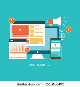 Video marketing icon concept. Making money from video with social network communication. Advertising webinar icon.