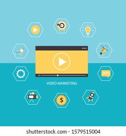 Video marketing icon concept. Making money from video with social network communication. Advertising webinar icon