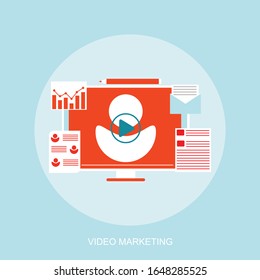 Video marketing icon concept. Making money from video with social network communication. Advertising webinar icon.