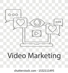 Video marketing icon concept on transparency background. Creative idea design use for your project. Line vector illustration sign for presentation, brochure, template or mobile app.   