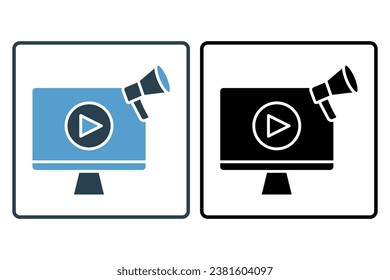 Video marketing icon. icon related to marketing. Solid icon style. Simple vector design editable