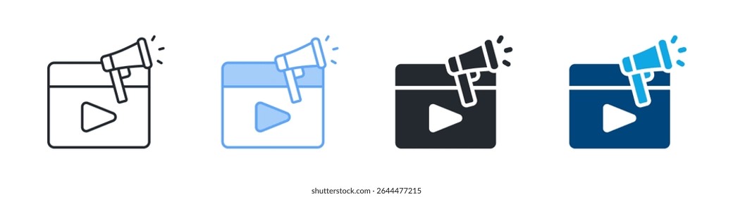 Video Marketing Icon Set Multiple Style. Designed In Outline, Blue, Glyph, Dual Tone