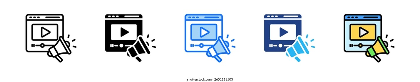 Video Icono de marketing Conjunto de múltiples estilos Colección