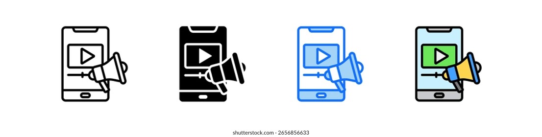 Video Icono de marketing Conjunto de múltiples estilos Colección