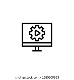 Video-Marketing-Symbol-Vektorillustration in Linear-, Umriss-Symbol einzeln auf weißem Hintergrund