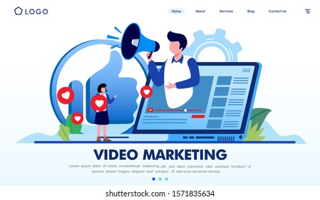 Video marketing influencer landing page website illustration vector flat design