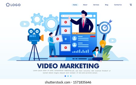 Video marketing influencer landing page website illustration vector flat design