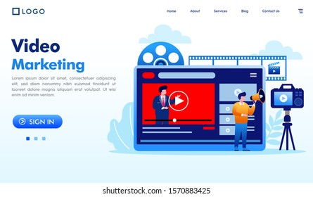 Video marketing landing page website illustration vector 