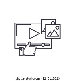 Video marketing line icon concept. Video marketing vector linear illustration, symbol, sign