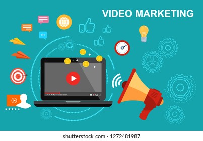 Video marketing. Video monetization Vector illustration