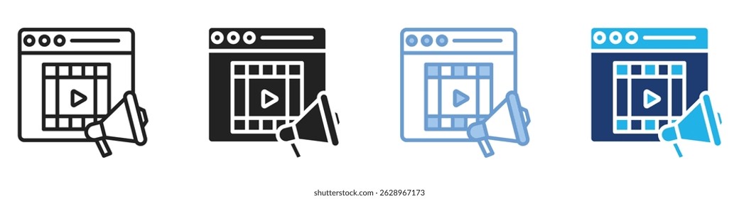 Vídeo marketing multi estilo. Conjunto de ícones de ilustração simples.