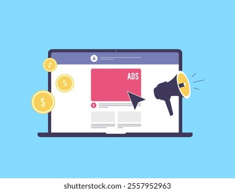 Video marketing on social media. Video advertising, trending icons and engagement counters. Vibrant visuals promoting short-form videos for audience interaction. Isolated on blue vector illustration