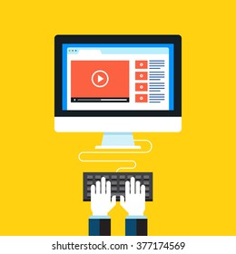 Video marketing, Online video. Flat design modern vector illustration concept.
