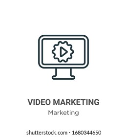 Video marketing outline vector icon. Thin line black video marketing icon, flat vector simple element illustration from editable marketing concept isolated stroke on white background
