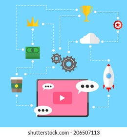 Video marketing strategy relation background. Vector illustration